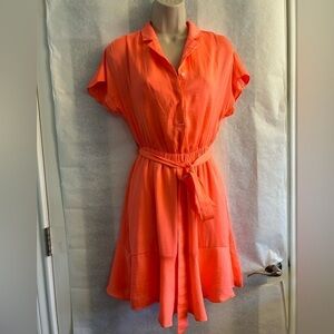 Banana Republic bright orange short sleeve tie waist dress NWT Sz-0 petite. L14